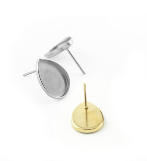 Ocelové náušnice na puzetu kapka 14x10mm - 1ks+B